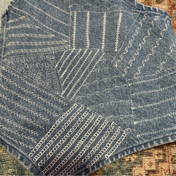 Y2K Denim vest with white embroidered accents one size - Picture 9 of 13